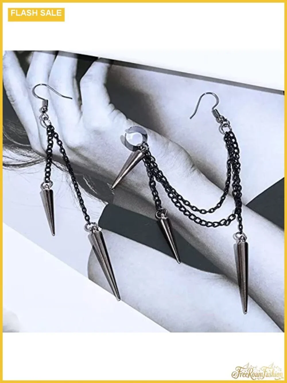 Asymmetric Black Spike Threader Drop Dangle Earrings for Women Men Punk Long